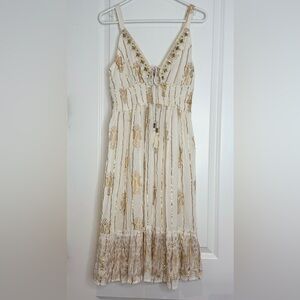 Anthropologie Me 2 Magic Cream and Gold Bohemian Dress Womens Size L NWT